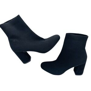 MIA Erika Fly Knit Black Ankle Boots Block Heel Stretch Knit Size 8.5M Versatile